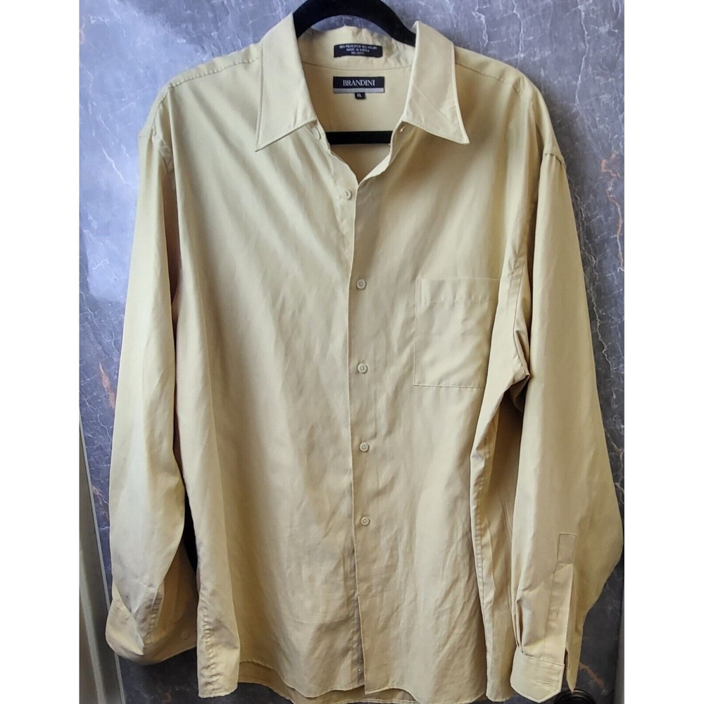 Brandini,Vintage‎ Men's Dress Shirt, Yellow Long Sleeve Size XL